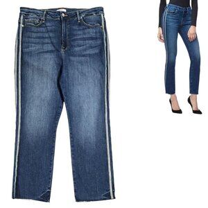 Good American Good Straight Athletic Side Stripe Jeans Raw Hems GSARH899C